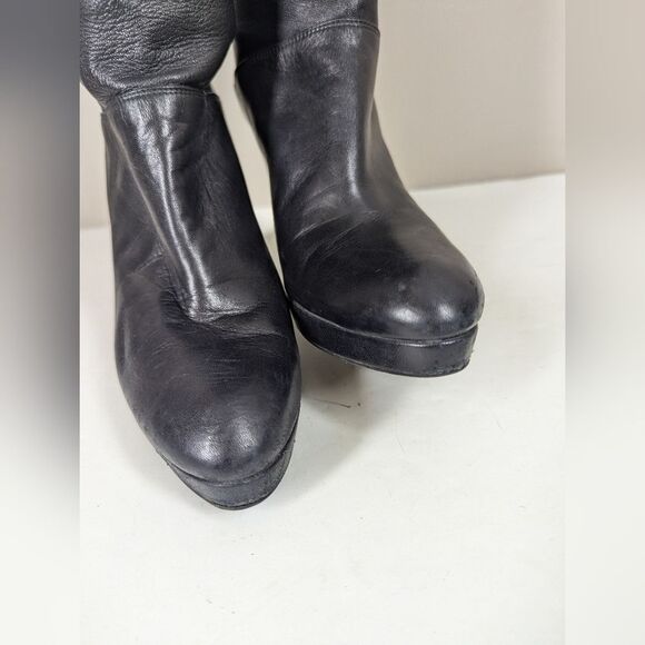 STUART weitzman Black Knee High Leather Boots Platform Heels Size 8 - Picture 9 of 12